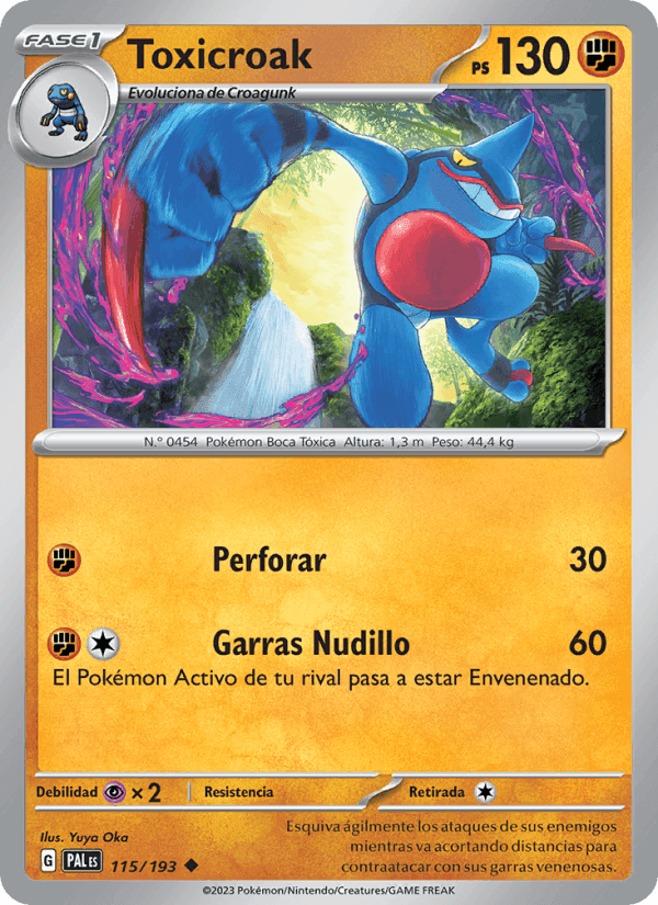Toxicroak, carta 115 de Evoluciones en Paldea