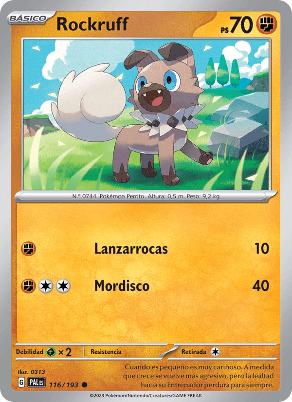 Rockruff, card 116 from Evoluciones en Paldea