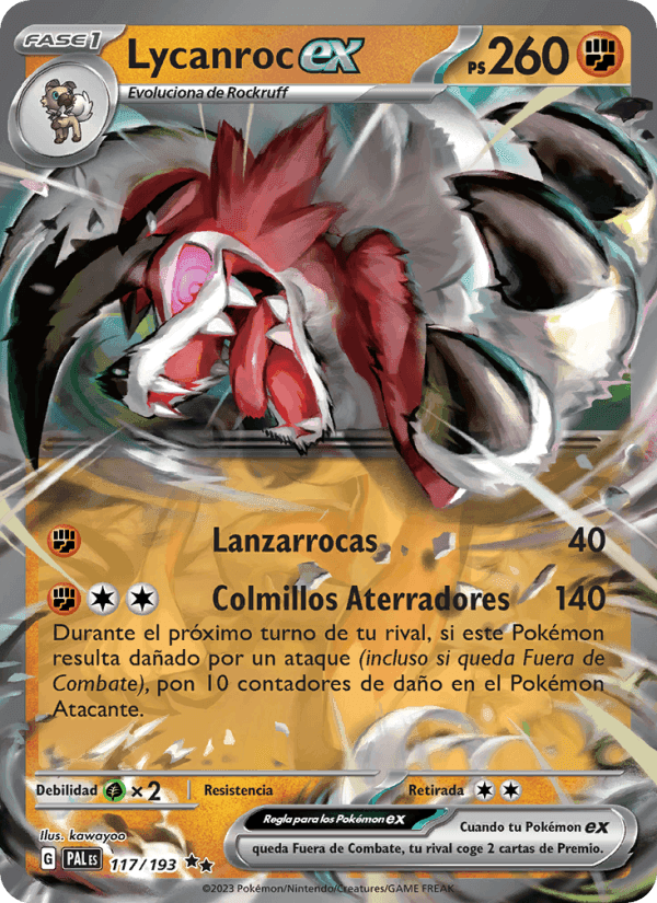 Lycanroc ex, carta 117 de Evoluciones en Paldea