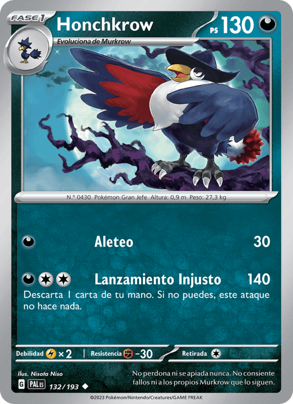 Honchkrow, carta 132 di Evoluciones en Paldea