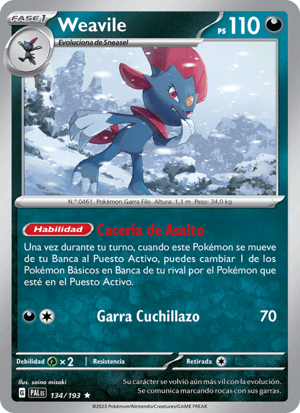 Weavile, card 134 from Evoluciones en Paldea