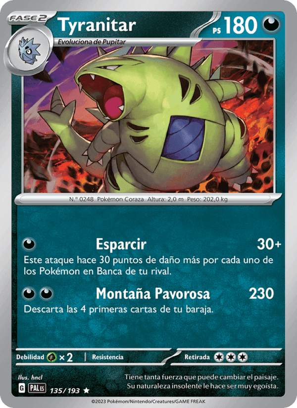 Tyranitar, carta 135 de Evoluciones en Paldea