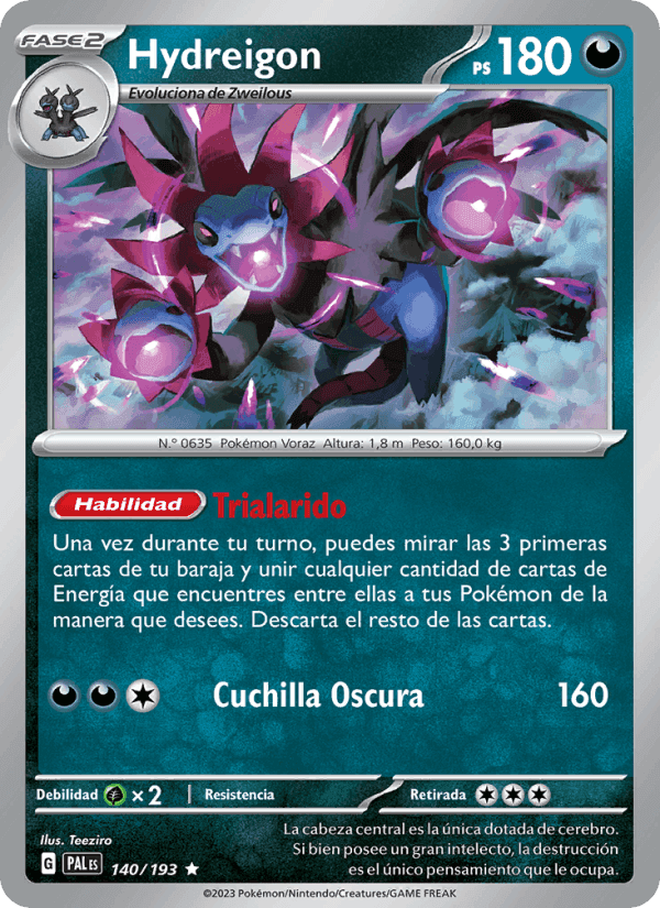 Hydreigon, card 140 from Evoluciones en Paldea