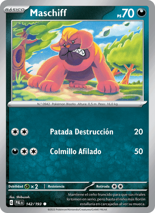 Maschiff, card 142 from Evoluciones en Paldea