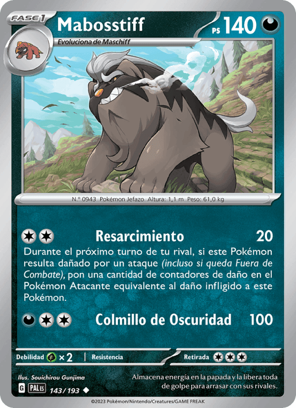 Mabosstiff, card 143 from Evoluciones en Paldea