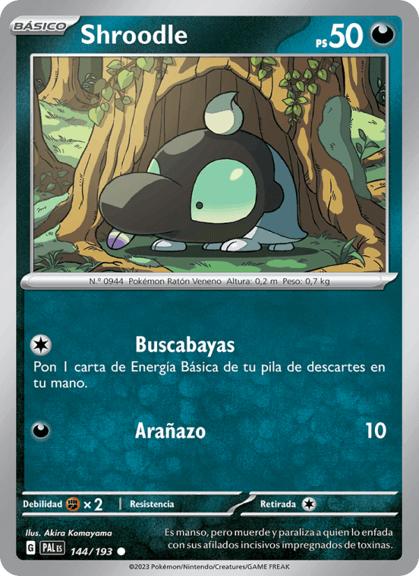 Shroodle, card 144 from Evoluciones en Paldea