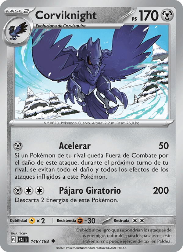 Corviknight, card 148 from Evoluciones en Paldea