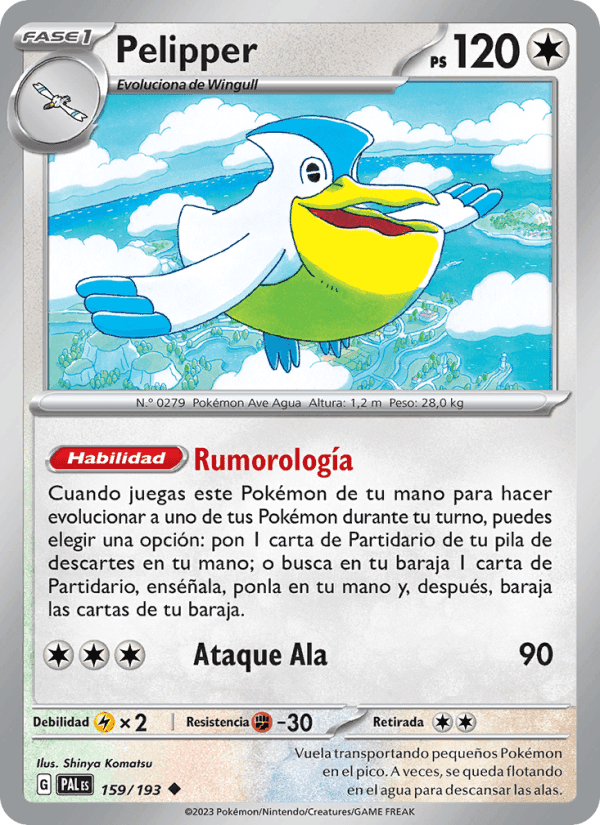 Pelipper, carta 159 de Evoluciones en Paldea