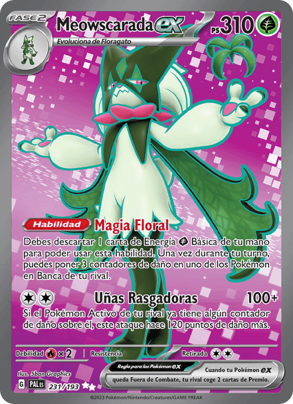 Meowscarada ex, carta 231 de Evoluciones en Paldea