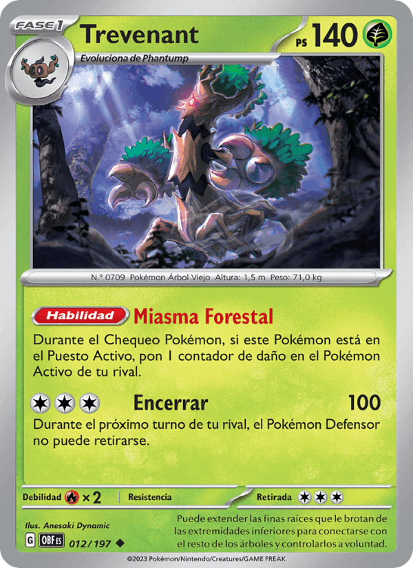 Trevenant, carta 012 de Llamas Obsidianas