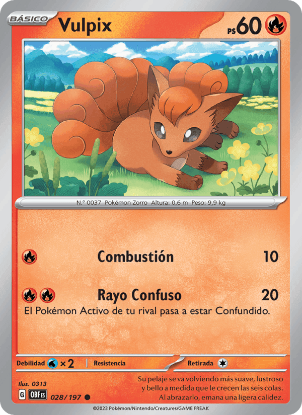 Vulpix, carta 028 di Llamas Obsidianas