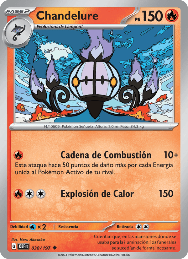 Chandelure, card 038 from Llamas Obsidianas