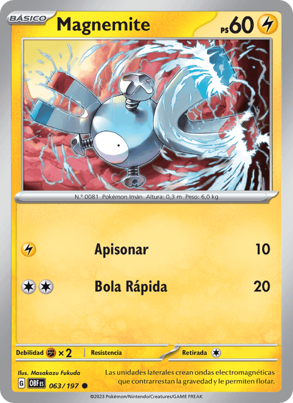 Magnemite, card 063 from Llamas Obsidianas
