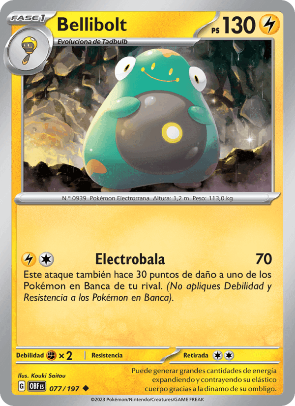 Bellibolt, card 077 from Llamas Obsidianas