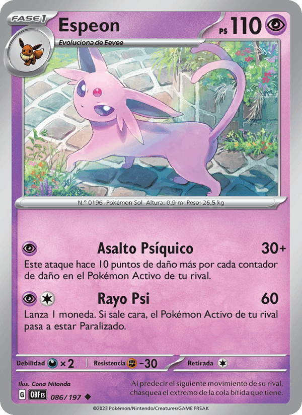 Espeon, carta 086 di Llamas Obsidianas