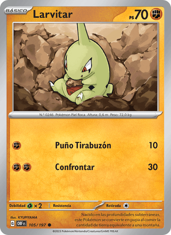 Larvitar, carta 105 de Llamas Obsidianas