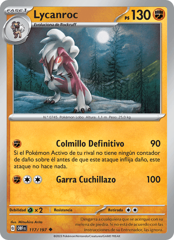 Lycanroc, carta 117 de Llamas Obsidianas