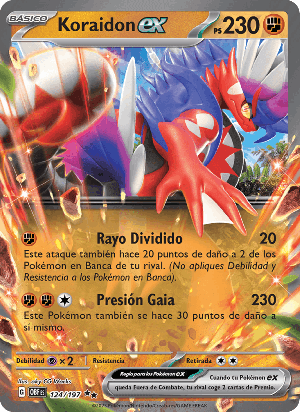 Koraidon ex, carta 124 de Llamas Obsidianas