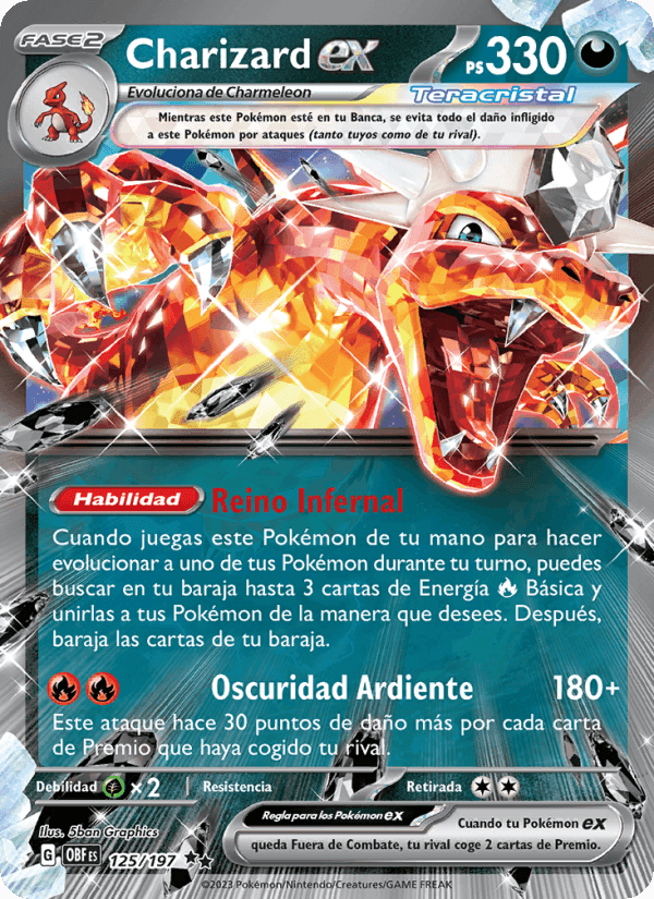 Charizard ex, card 125 from Llamas Obsidianas