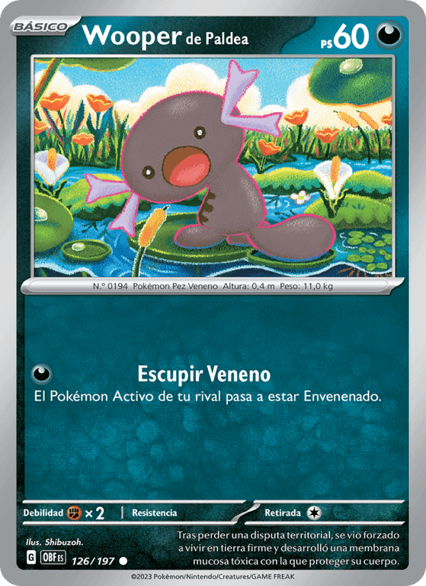 Wooper de Paldea, carta 126 de Llamas Obsidianas