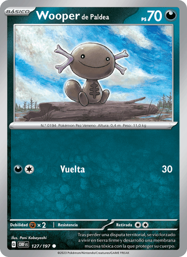 Wooper de Paldea, card 127 from Llamas Obsidianas