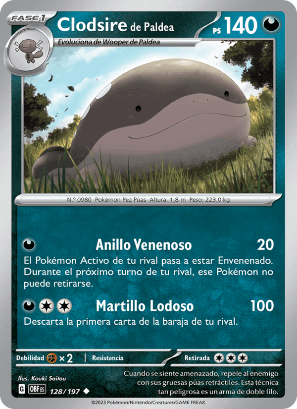 Clodsire de Paldea, carta 128 de Llamas Obsidianas