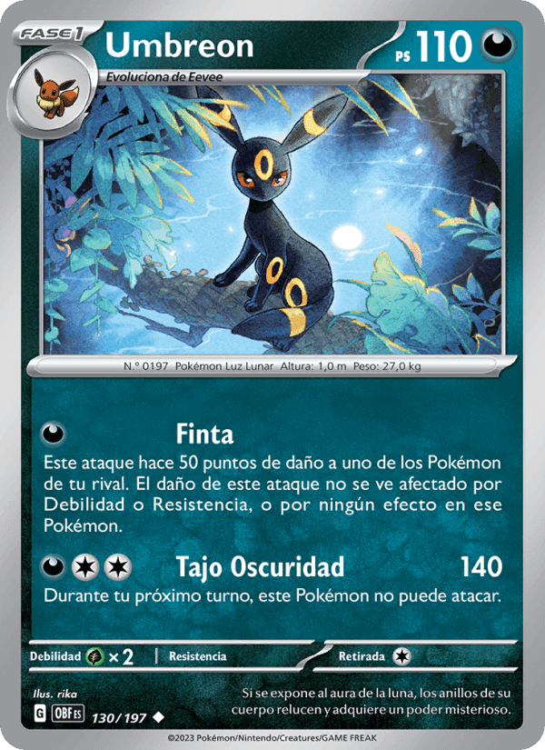 Umbreon, carta 130 de Llamas Obsidianas