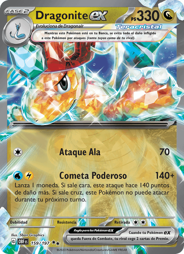 Dragonite ex, carta 159 de Llamas Obsidianas