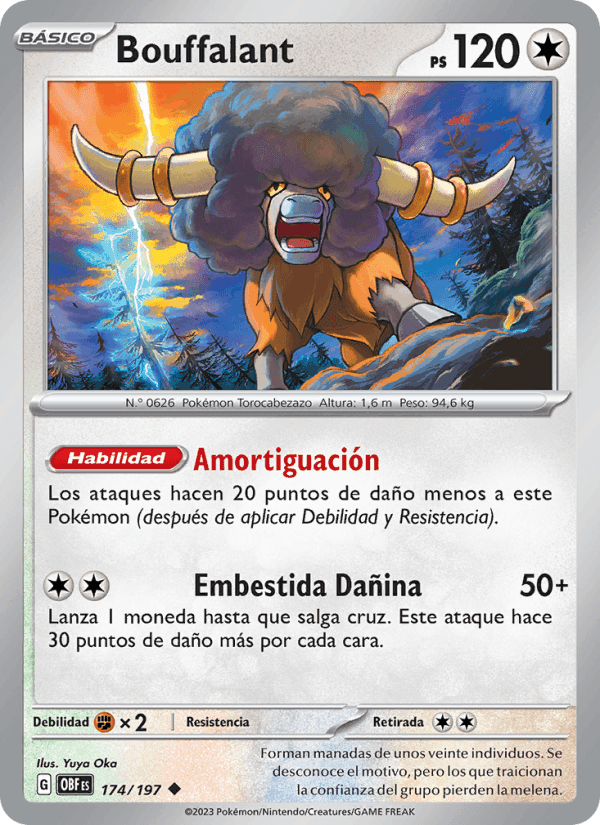 Bouffalant, card 174 from Llamas Obsidianas