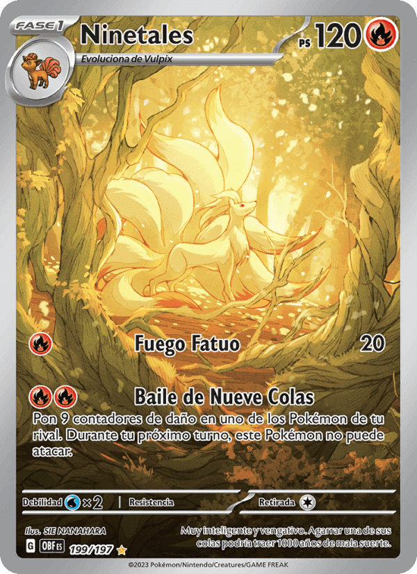 Ninetales, carta 199 di Llamas Obsidianas