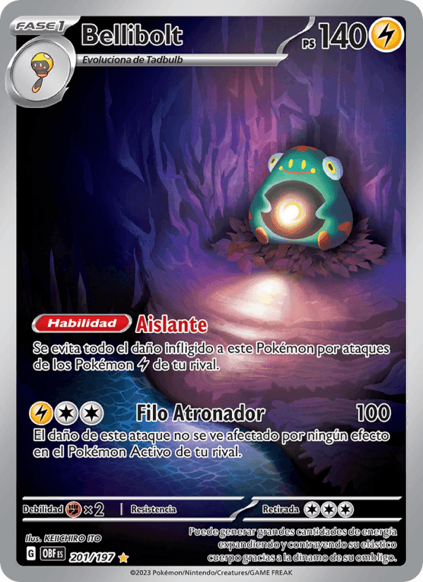 Bellibolt, card 201 from Llamas Obsidianas