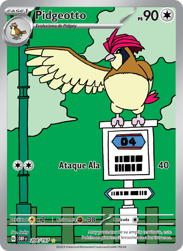Pidgeotto, carta 208 di Llamas Obsidianas