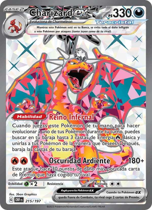 Charizard ex, carta 215 de Llamas Obsidianas