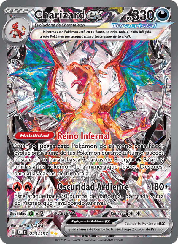 Charizard ex, carta 223 de Llamas Obsidianas