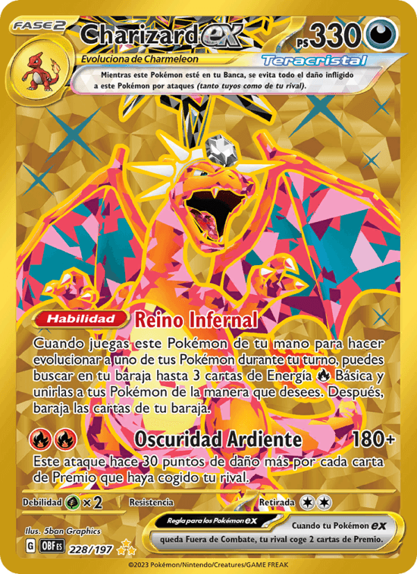 Charizard ex, carta 228 de Llamas Obsidianas