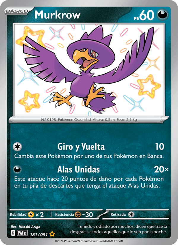 Murkrow, card 181 from Destinos de Paldea