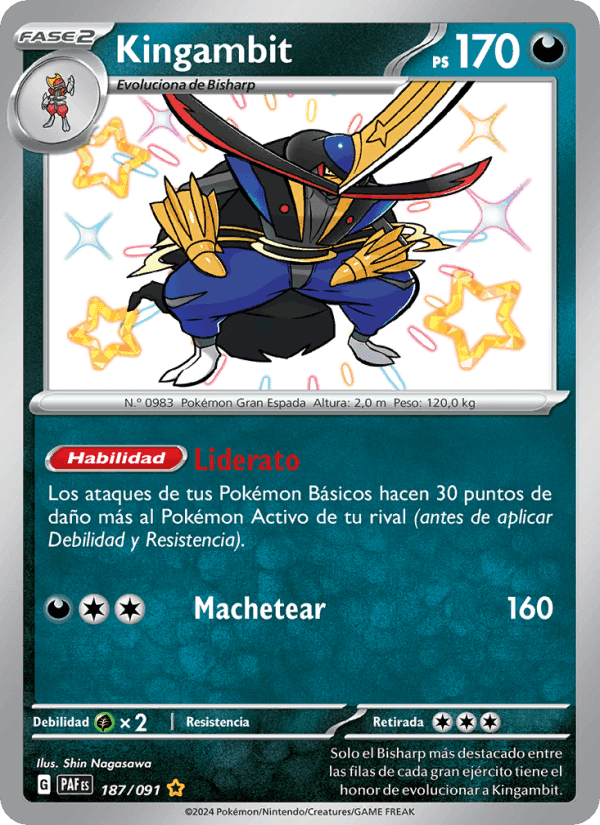 Kingambit, card 187 from Destinos de Paldea
