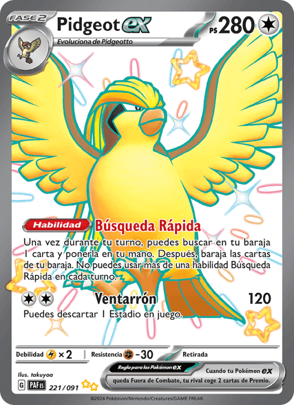 Pidgeot ex, carta 221 de Destinos de Paldea