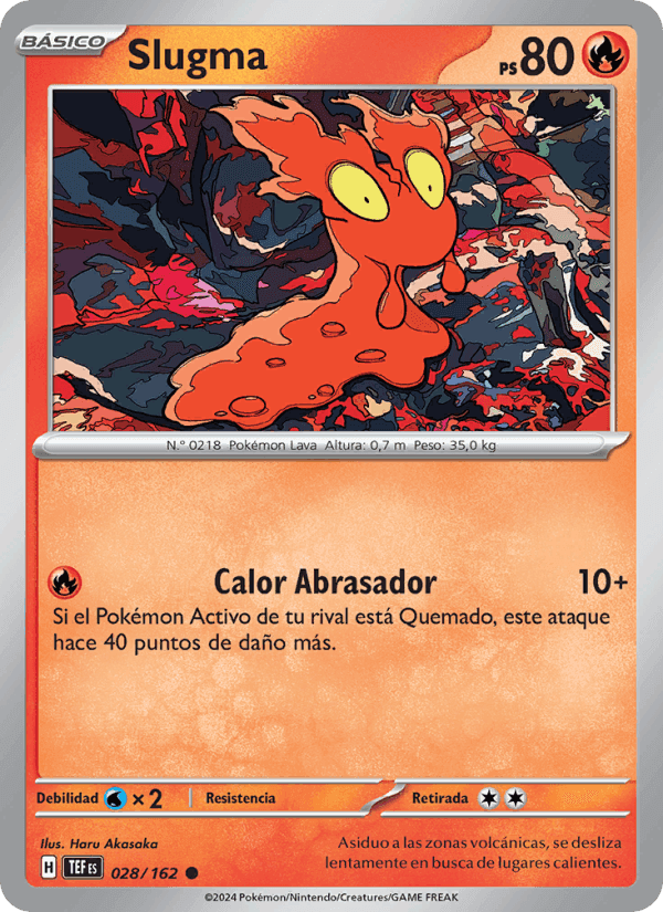 Slugma, card 028 from Fuerzas Temporales
