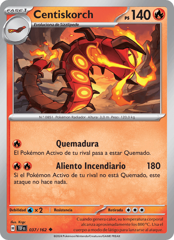 Centiskorch, card 037 from Fuerzas Temporales
