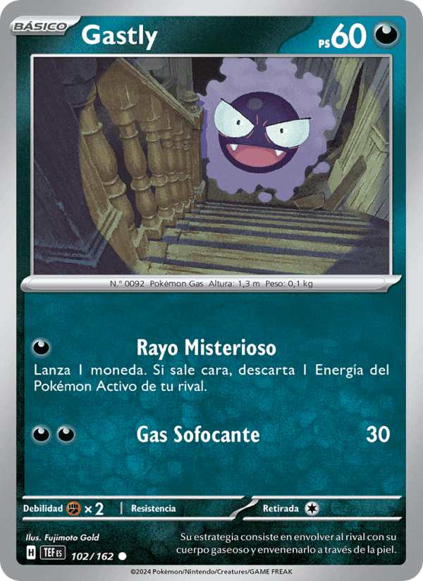Gastly, card 102 from Fuerzas Temporales
