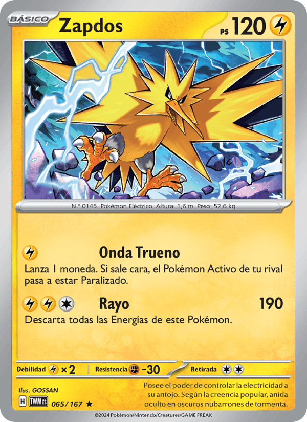 Zapdos, card 065 from Mascarada Crepuscular