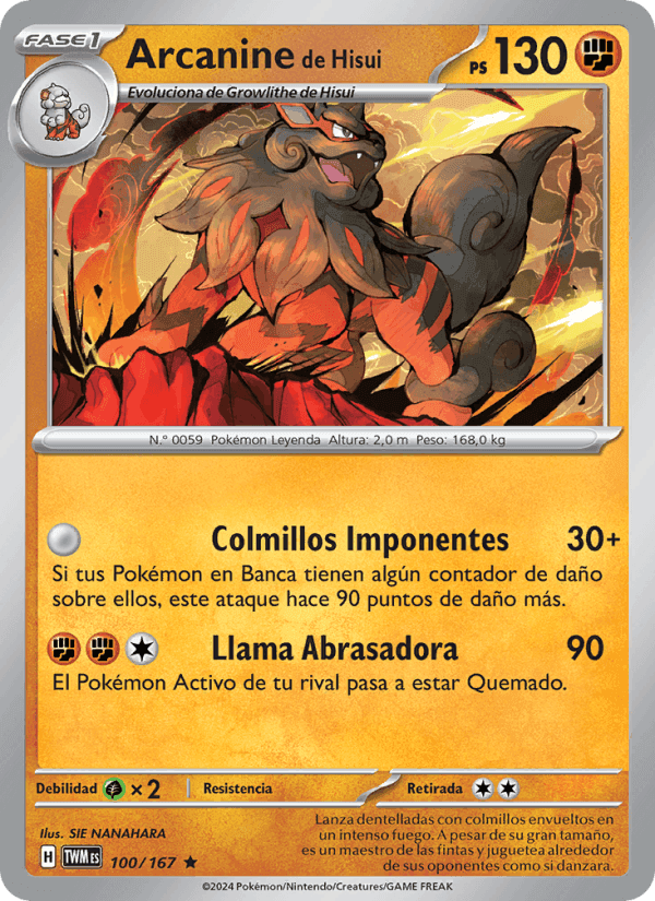 Arcanine de Hisui, carta 100 de Mascarada Crepuscular
