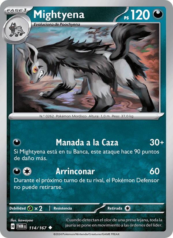 Mightyena, carta 114 de Mascarada Crepuscular
