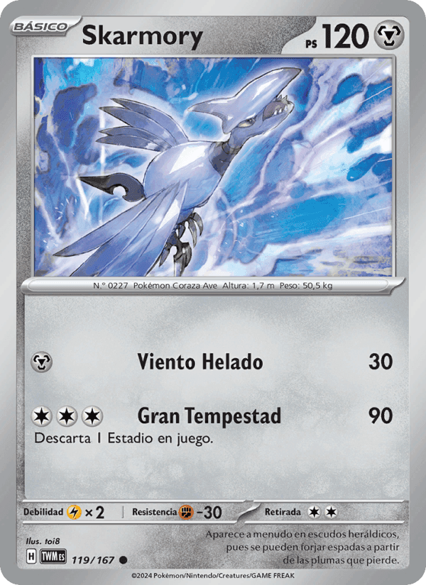Skarmory, carta 119 de Mascarada Crepuscular