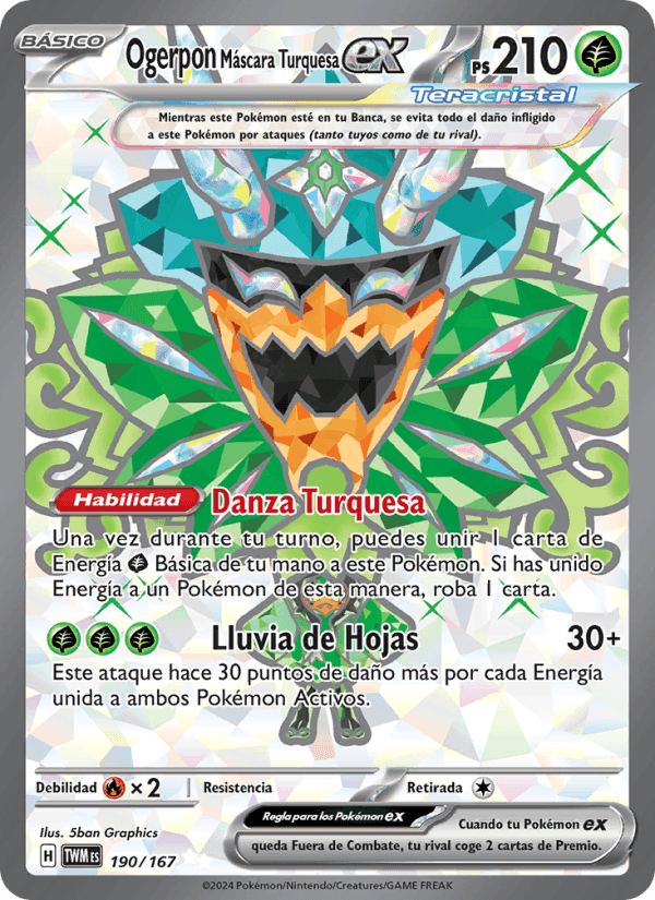 Ogerpon Máscara Turquesa ex, card 190 from Mascarada Crepuscular