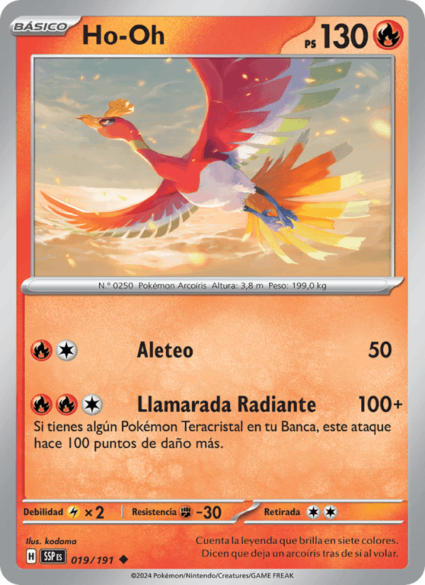 Ho-Oh, card 019 from Chispas Fulgurantes