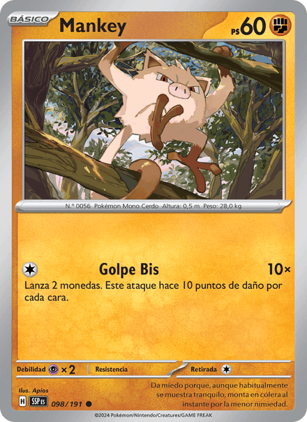 Mankey, carta 098 de Chispas Fulgurantes