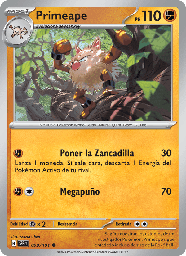 Primeape, carta 099 de Chispas Fulgurantes