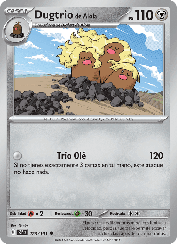 Dugtrio de Alola, carta 123 de Chispas Fulgurantes